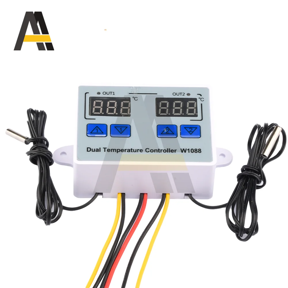 W1088 Dual LED Digital Temperature Sensor Meter Controller Electric Heating Thermostat 12V 24V 220V for Aquarium Incubator