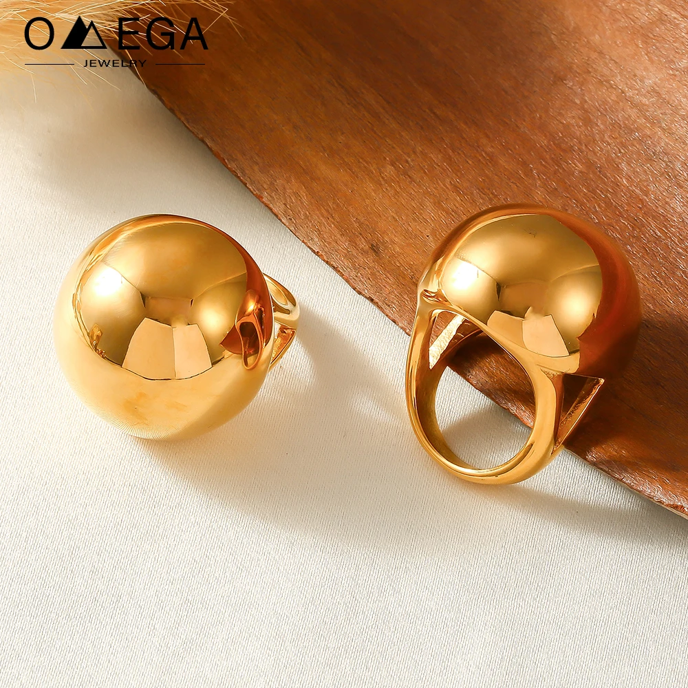 Glänzende sphärische klobige Ringe im Hip-Hop-Rock-Stil, Übertreibung, großer großer weiblicher Ring, 18 Karat vergoldete Edelstahlringe für Frauen