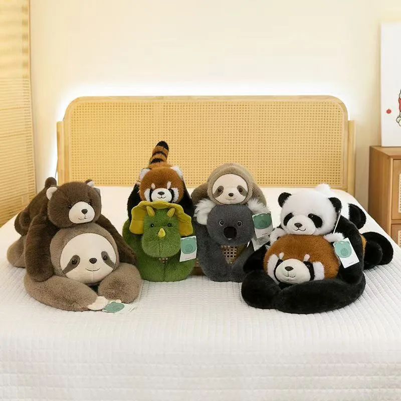 

Cute Lying Down Animal Plush Toys Soft Stuffed Panda Red Panda Sloth Koala Bear Dinosaur Pillow Dolls for Kids and Home Decor
