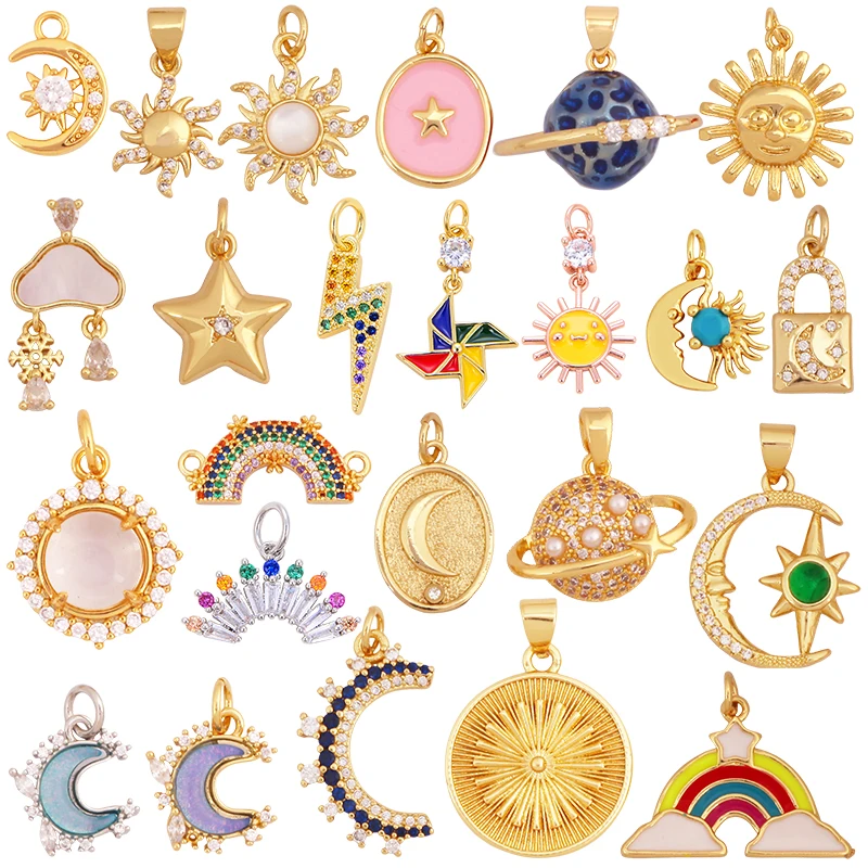 Trendy Mini Windmühle blinkende Bolzen Stern Sonne Mond Regenbogen Schneeflocke Charm Anhänger, Handwerk Schmuck Halskette Armband Zubehör S28 – Detail 1