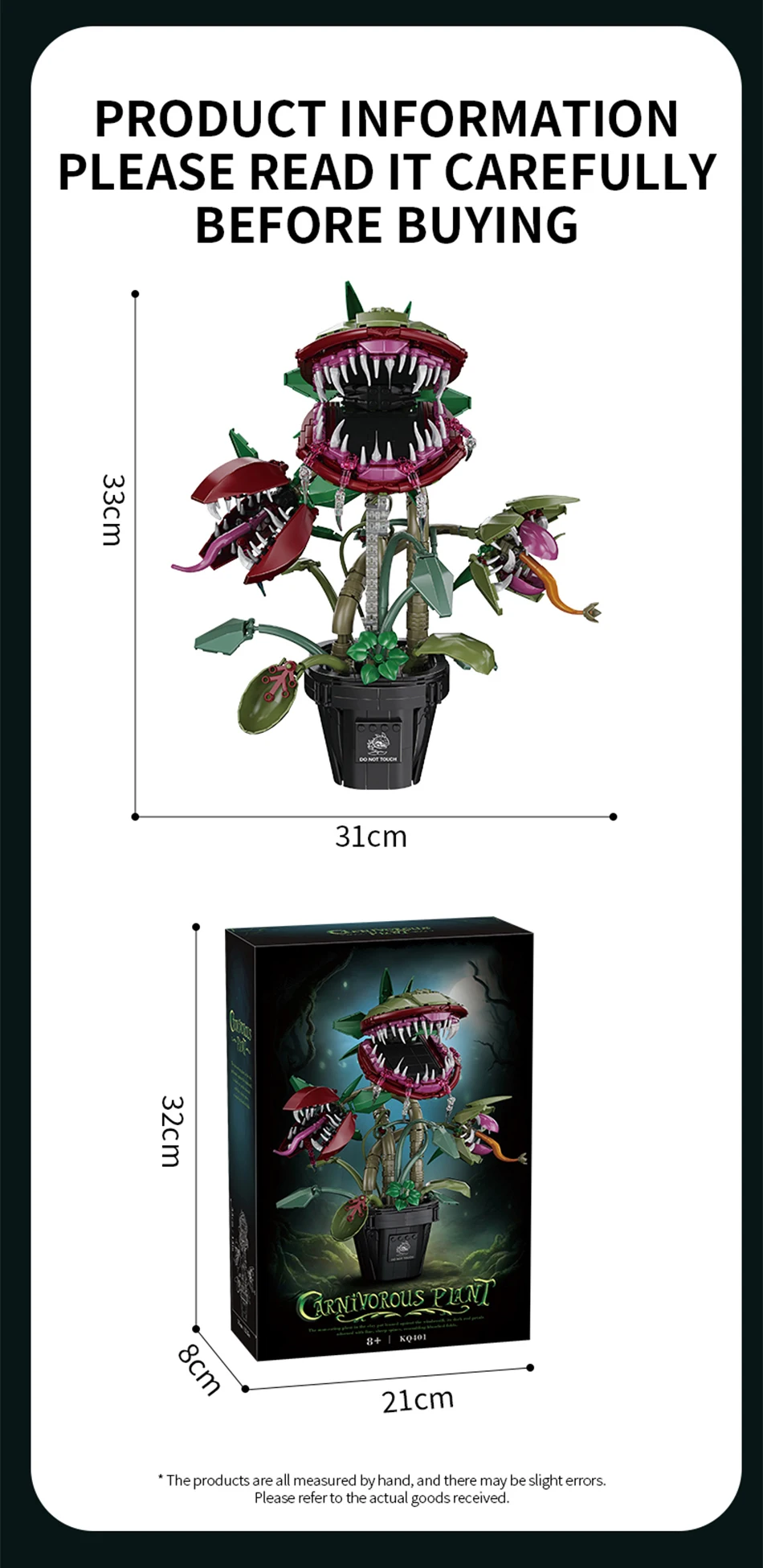 Creative Carnivorous Potted Plant Man-Eating Flower Building Blocks Home Decoration Collection MOC Bricks Toys Halloween Gift