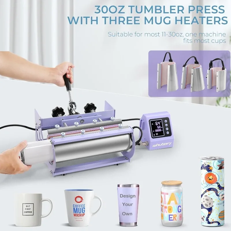 Heat Press 15x15 inch 5 in 1 with 30OZ Tumbler Press, Slide Out 360° Swing Away Digital Shirt Press Machine, Industrial-