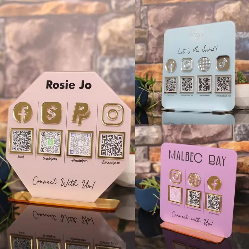 Custom Acrylic QR Code Payment Sign Desktop Social Media Plaque Beauty Studio Scan to Pay Instagram FB Scanning QR Code Plates