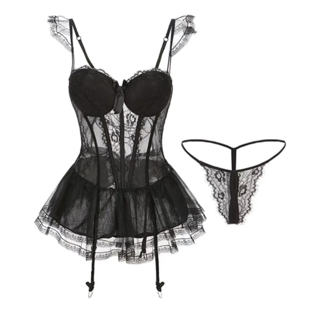 

Модная кружевная ночная рубашка с бантом, сетчатое прозрачное женское белье, ночная рубашка без рукавов, кружевная ночная рубашка на бретельках, подарок