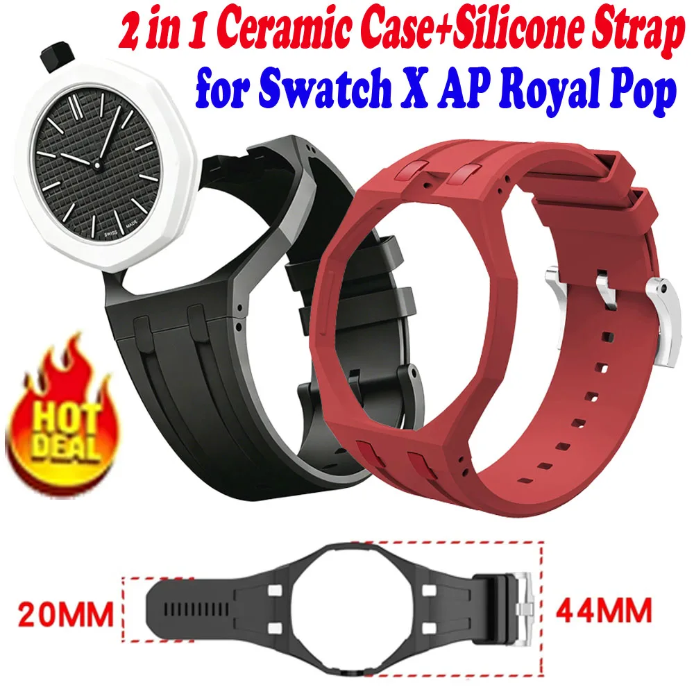 2 in 1 Ceramic Case+Soft Silicone Strap for Swatch X AP Royal Pop Pocket Watch Modification Integrate Belt Swatch X AP Royal Pop