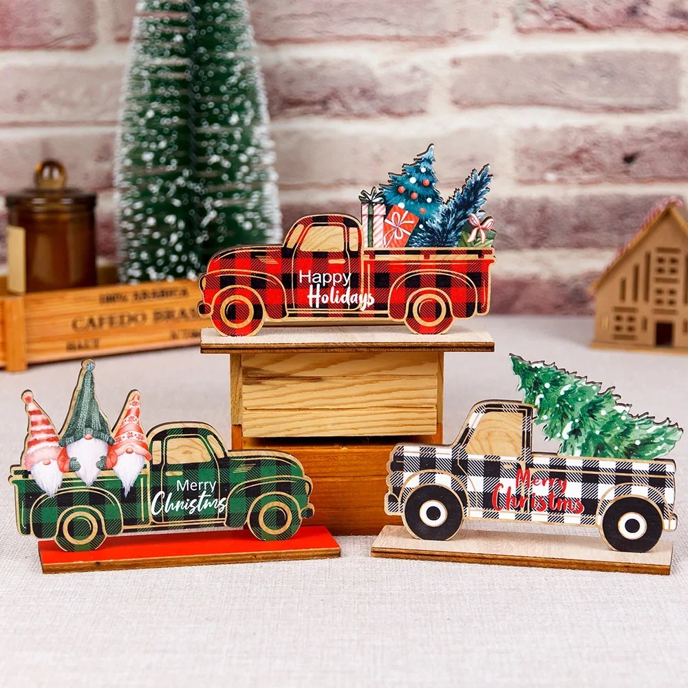 Christmas Decorations Wooden Car Lattice Style Pick-up Truck Desktop Decorations Christmas Wooden Decorations