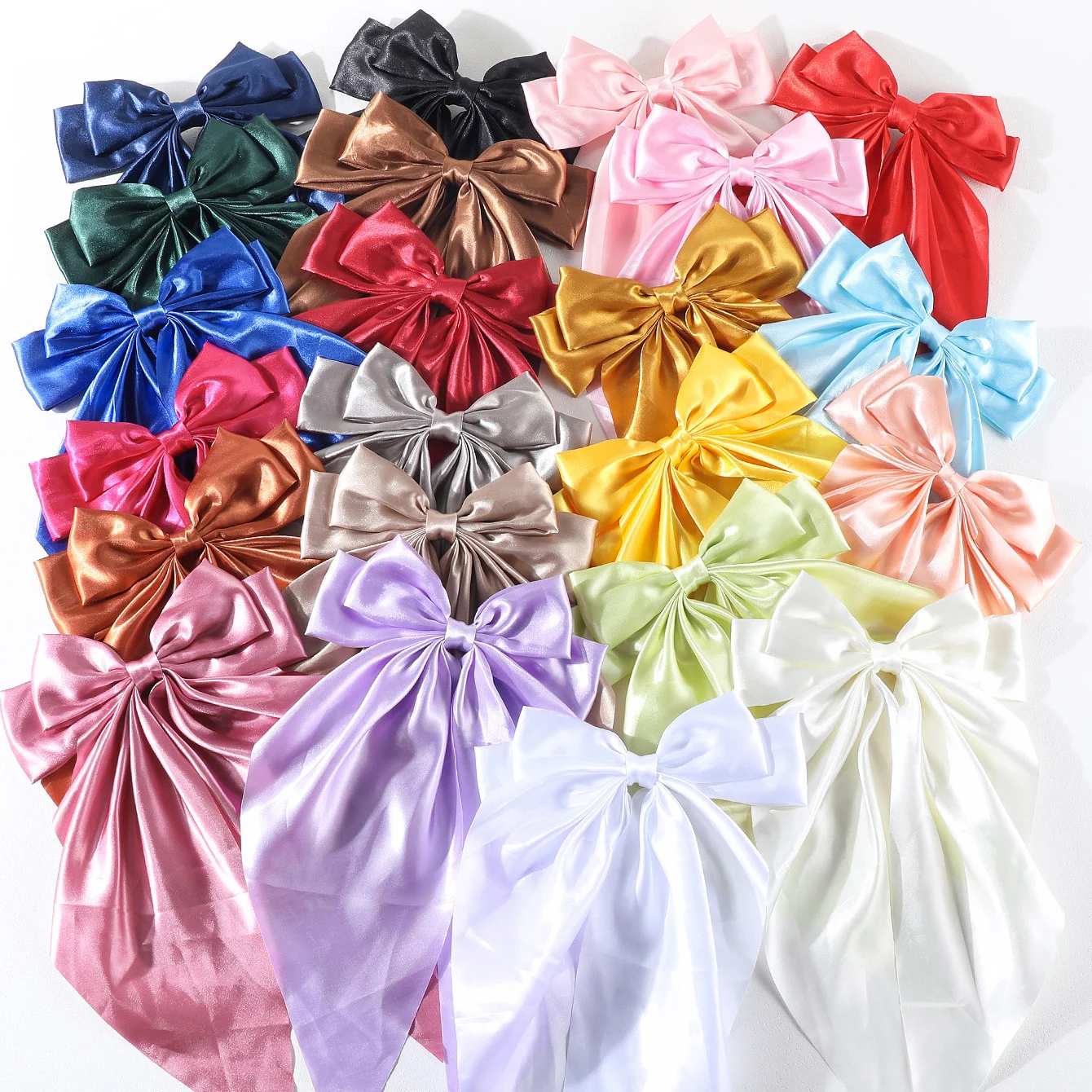 12/24Pcs Women Bow Satin Hair Clip Elegant Solid Satin Hairpins Spring Clip Headband with Clips Girls Hair Accessories Headwear