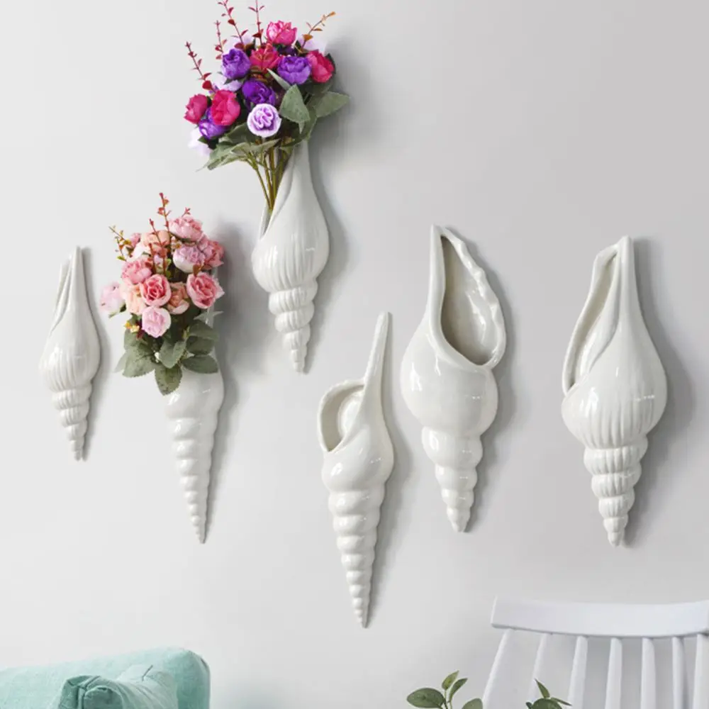 

Nordic Ceramic Shell Conch Vase DIY Handmade Mini Dried Flowers Container Art Living Room Hanging Vase Gardening