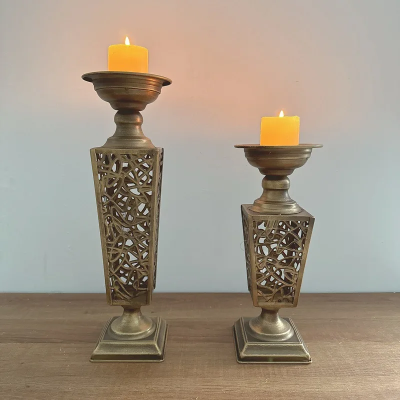 Cross-border american retro copper candlestick distressed iron cut out candle holder hotel b&b desktop decoration candle cup