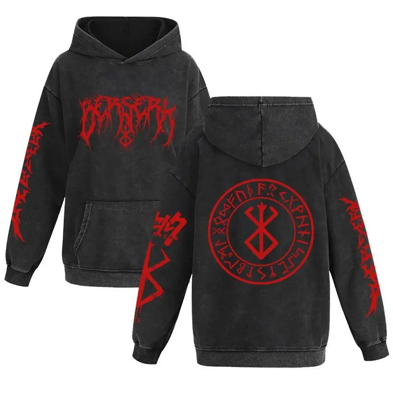 

Berserk Anime Hoodie Men's Hip Hop Harajuku Washed Pullover Hooded Sweatshirt Vintage Streetwear Casual Long Sleeve Cotton Top