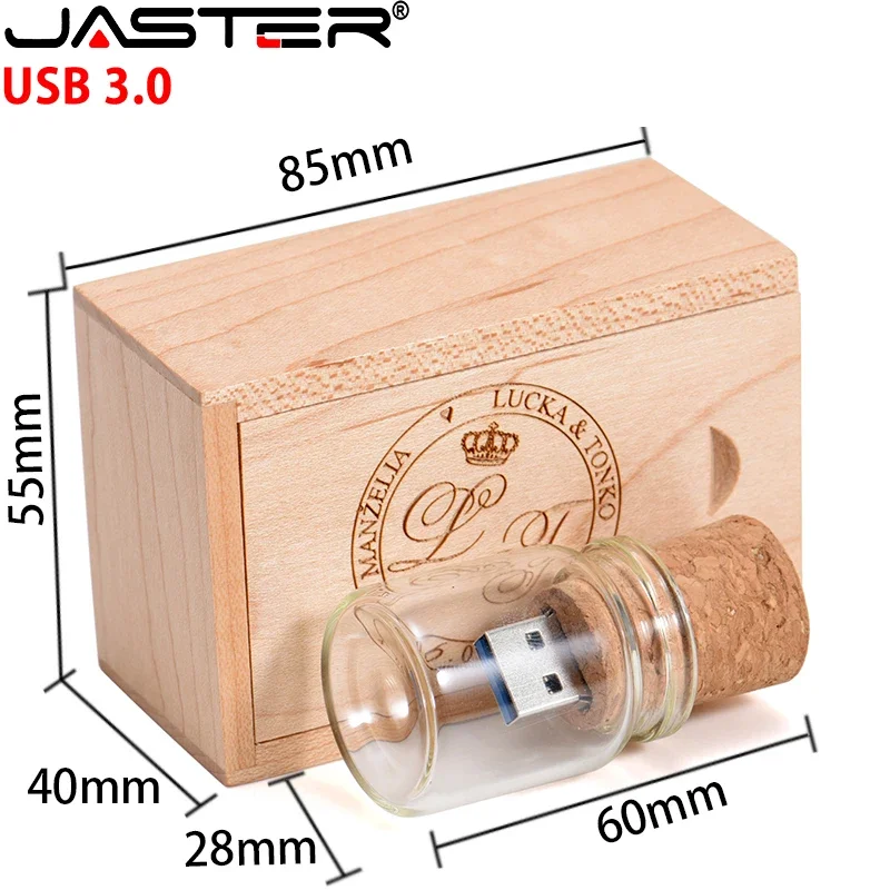 

Флэш-накопитель JASTER в деревянной коробке с бесплатным логотипом и стеклянной бутылкой, флеш-накопитель USB 3,0, флэш-накопитель, Флэшка, внешнее хранилище памяти, флэш-накопитель 16 ГБ, 32 ГБ, 64 ГБ