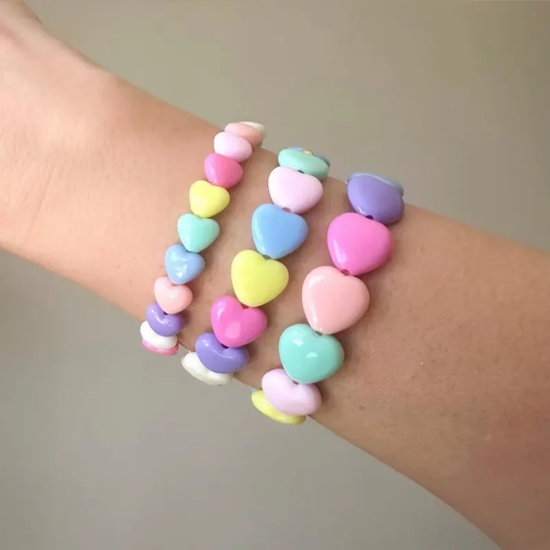 Pastel Candy Heart Beaded Bracelet Cute Friendship Jewelry For Kids Girls Mommy & Me Matching