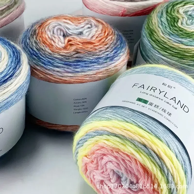 100g Dyed Pure Cotton Yarn, Gradient Medium Coarse Soft Knitted Yarn Ball, DIY Sweater Hat Shawl Hand Woven Scarf Crochet Thread