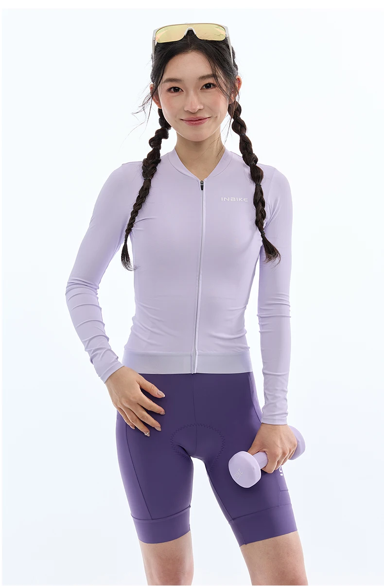 INBIKE Damen-Radtrikot, atmungsaktiv, schnelle Wärmeableitung, Sommer-Fahrrad-Langarmkleidung, Sport-T-Shirt mit 3 Taschen auf der Rückseite – Detail 10
