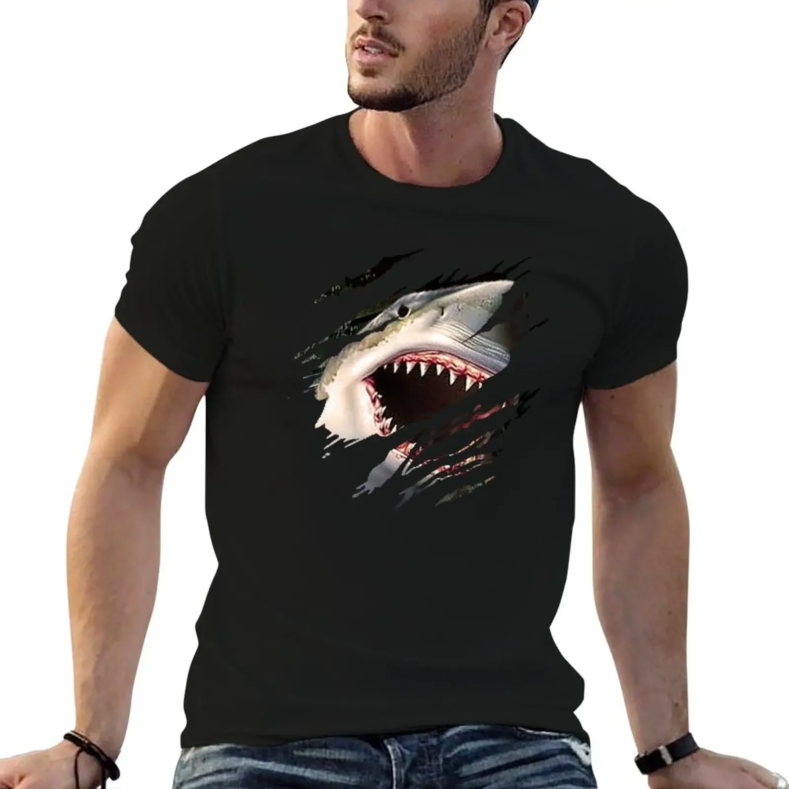 

Shark Ripping Through! T-Shirt graphics graphic tee shirt vintage clothes heavy weight t shirts for men