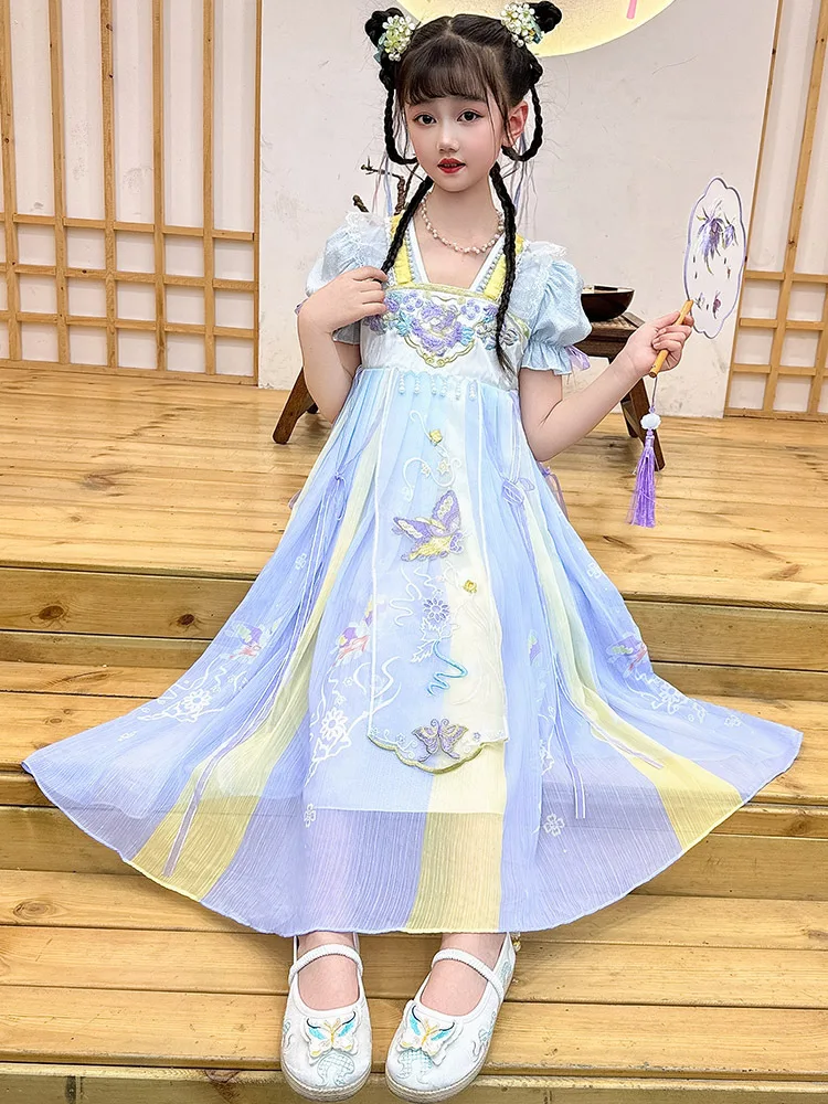 

Hanfu Girls Summer Children's 2024 New Ancient Style Super Immortal Women's Treasure Tang Dress Little Girl Long Skirt Short Sle