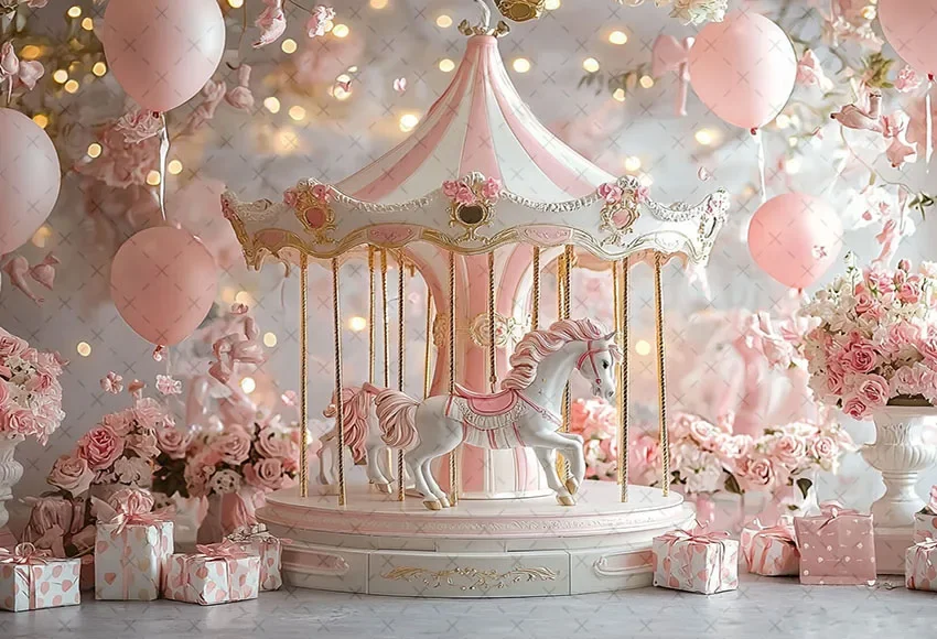 VIKAMA Dream Carousel Backdrop Children's Day Birthday Party Decorations Portrait Backdrop Photography Accessories