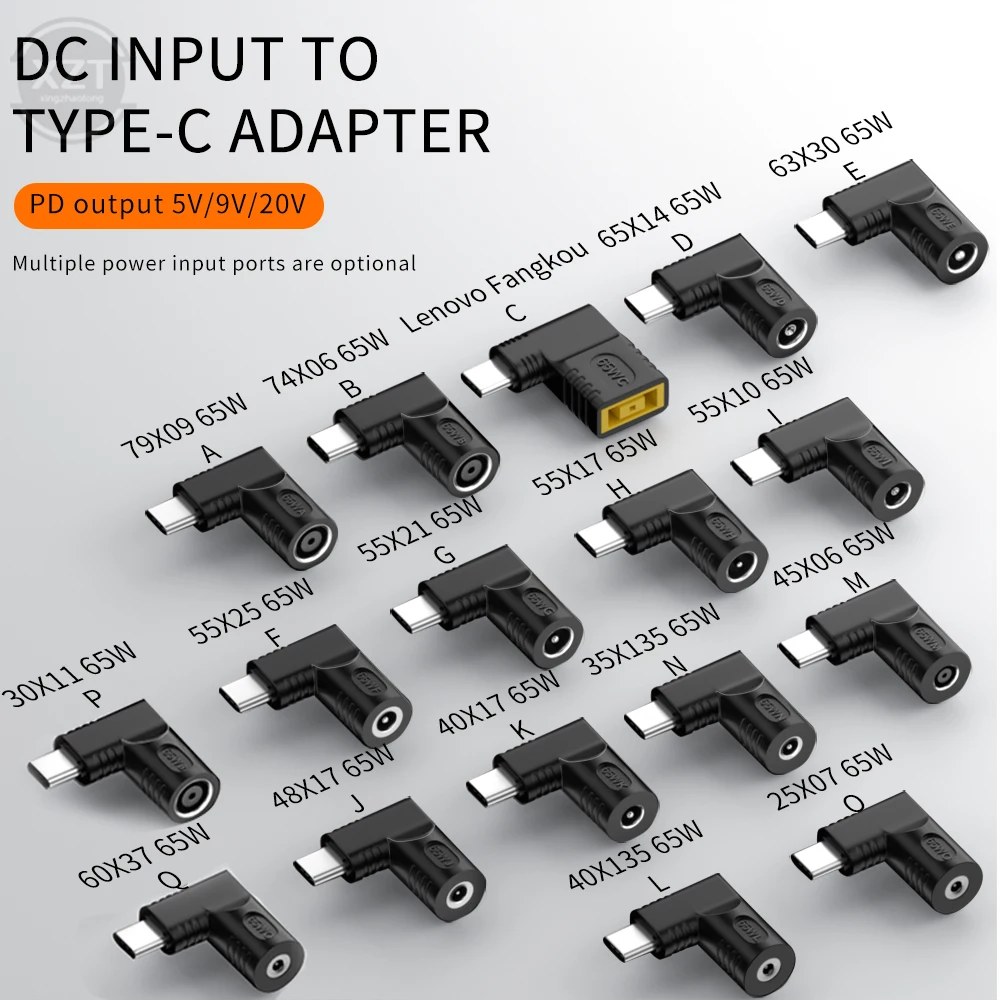 Konektor daya Laptop 65W USB tipe-c jantan ke DC 4.8*1.7 5.5*2.1 5.5*2.5 11*4.5 betina ke USB Tipe C PD Adaptor jantan untuk Lenovo