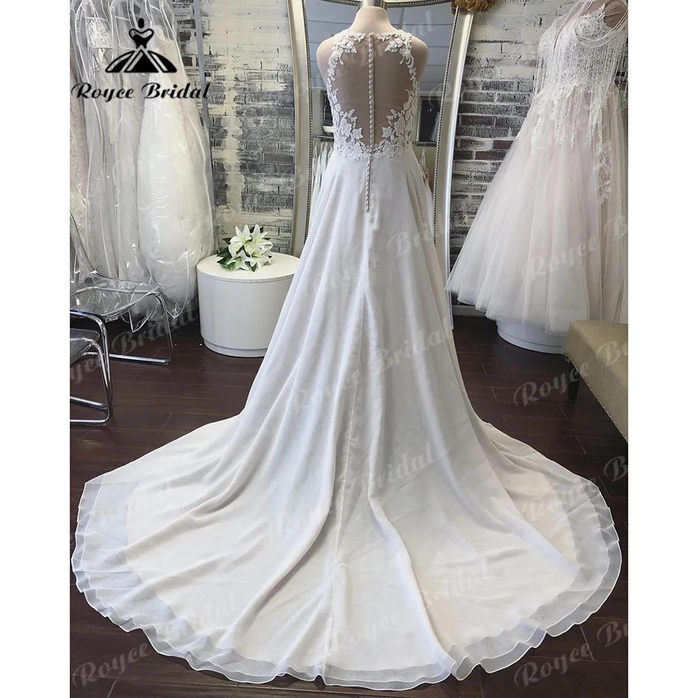 Vintage Sleeveless Lace Bodice Boho A Line Chiffon Wedding Dress for Women 2024 Illusion Bridal Gown vestidos de novias Summer