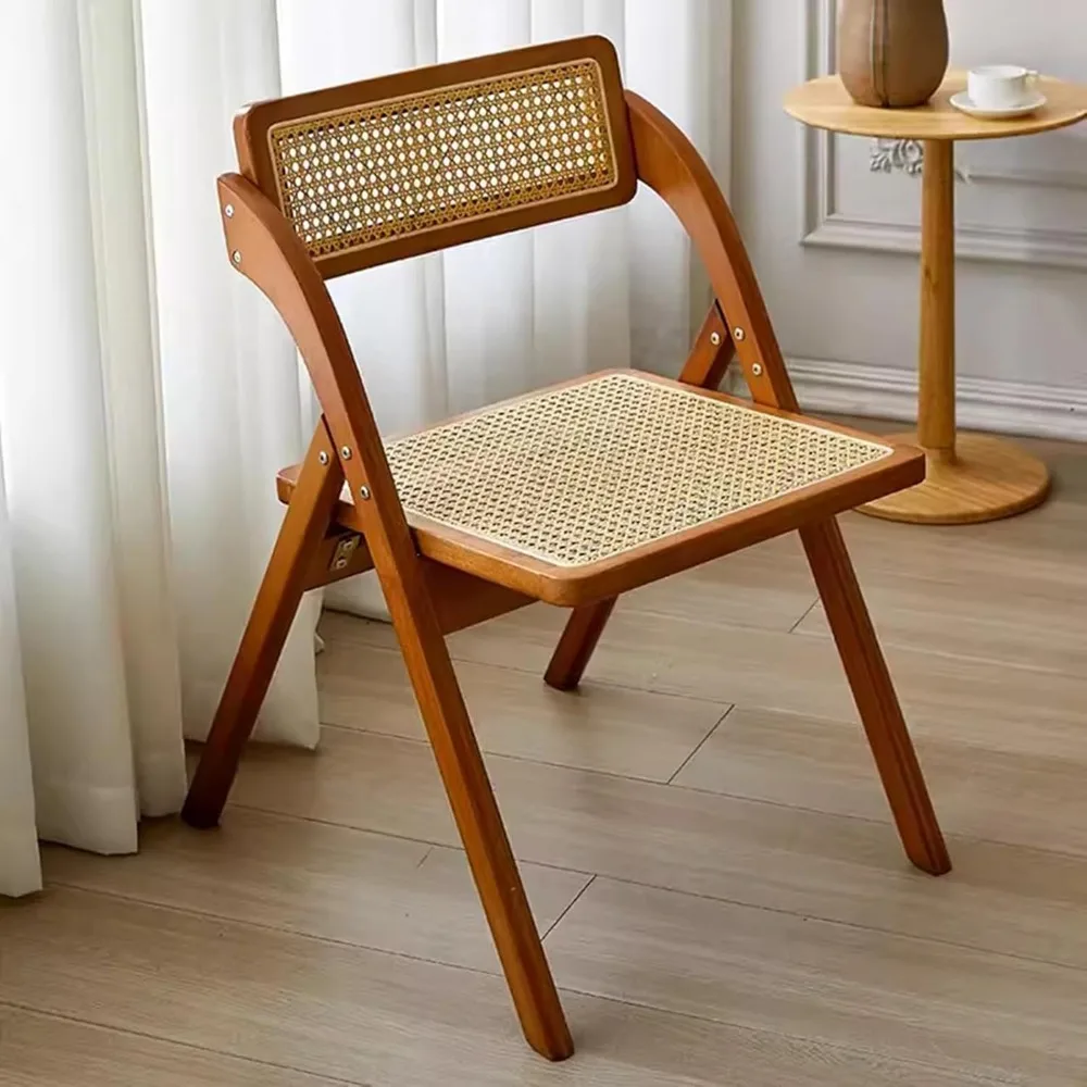 

Wooden Folding Chairs, Stackable Dining Chairs with Rattan Woven Seat and Back, Leisure Handmade Dining Chair for Living Room Be