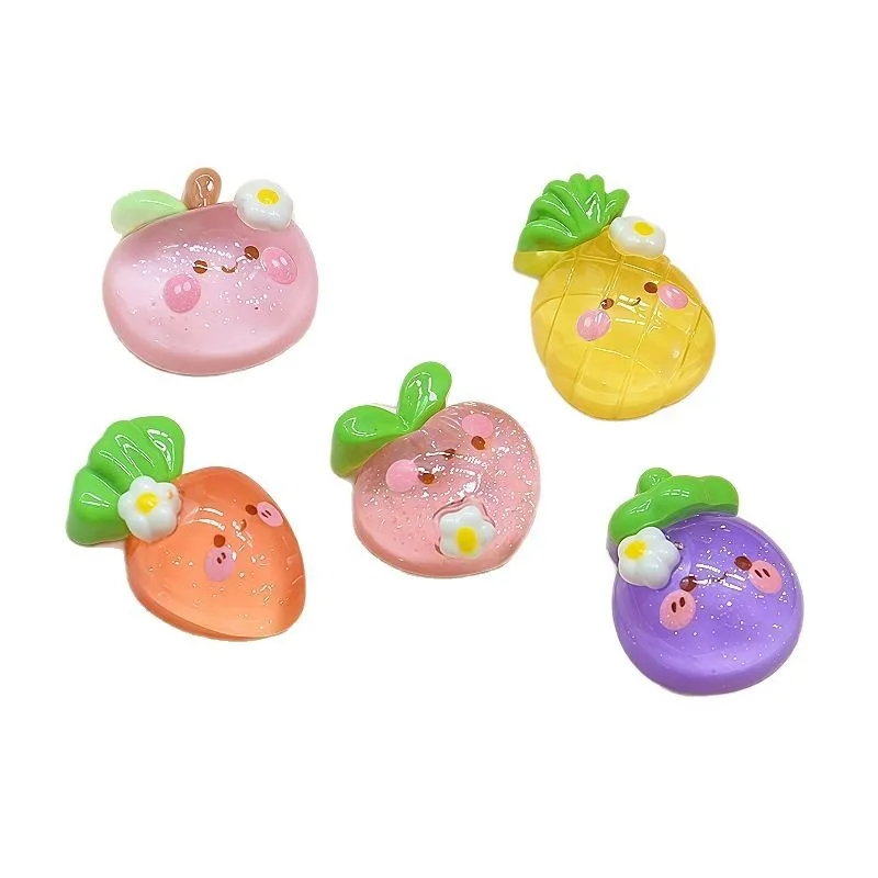 50 Stück Mini-Nagelanhänger für Obst und Gemüse – 3D-realistisches Erdbeer- und Gartendekor aus Kunstharz für verspielte Maniküre