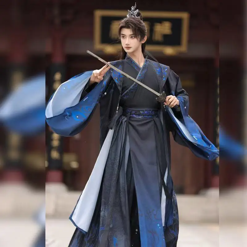 Traditional Chinese Wuxia Hanfu Men Women Weijin Period Cross Collar Costume Vintage Black Red Halloween Swordsman Cosplay Suit