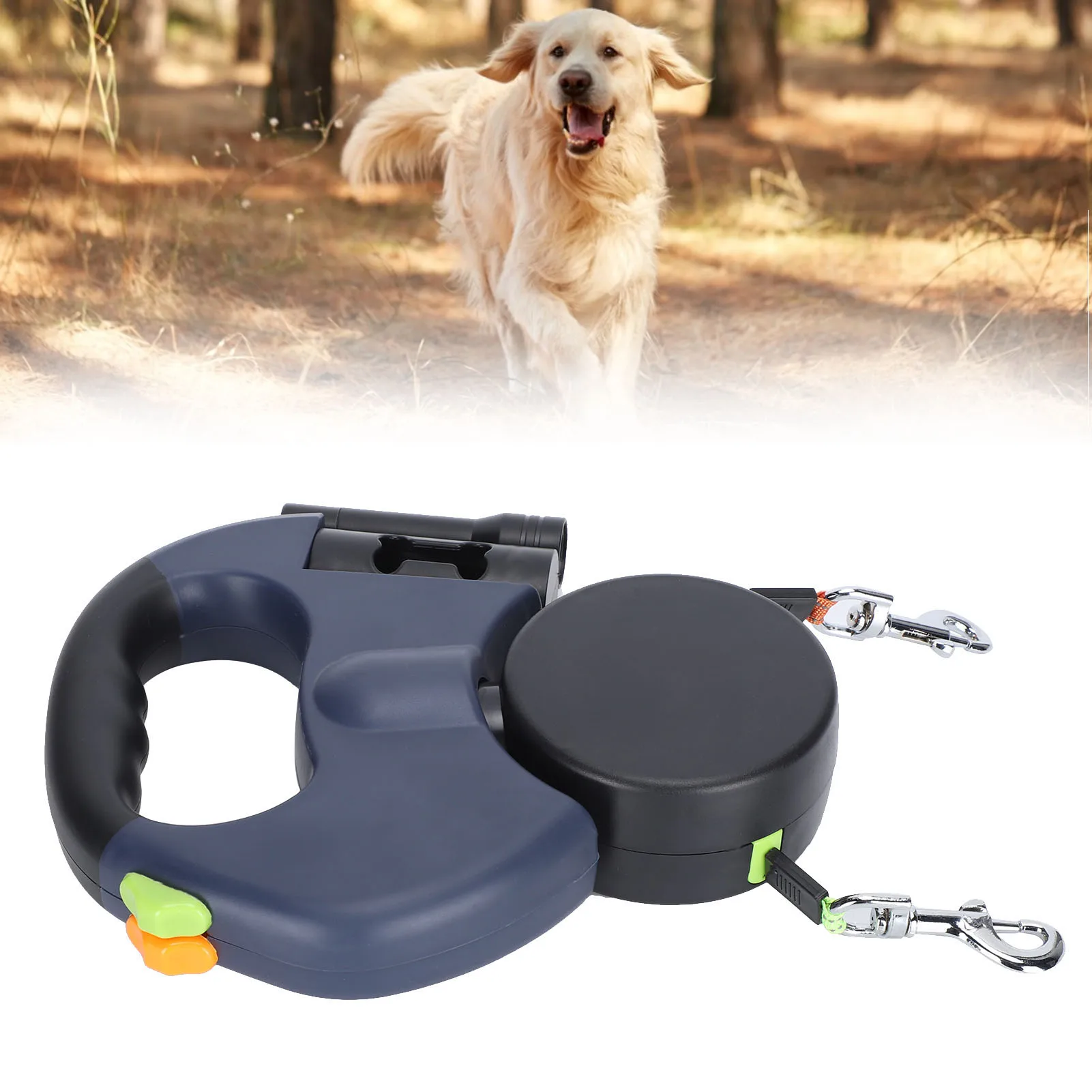 ZK40 Dual Pet Walking Leash สายจูงสุนัขแบบยืดหดได้ 360 °   หมุนด้วยไฟฉาย LED