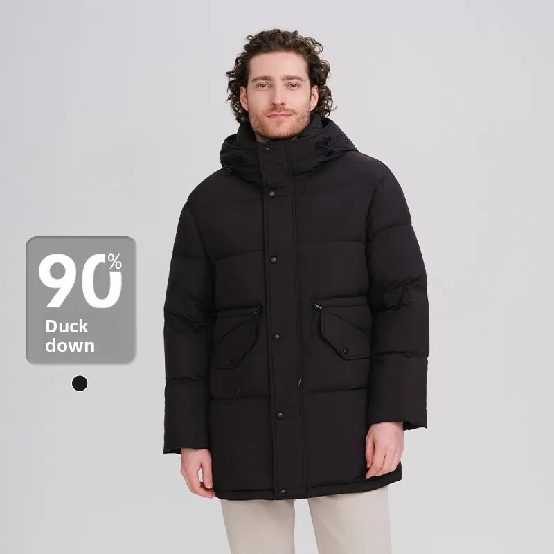 

W2EJOURNEY High Quality EU US Size Luxury Outdoor Men's Warm Mid-Length Thick Hooded Winter Warm Duck Down Jacket