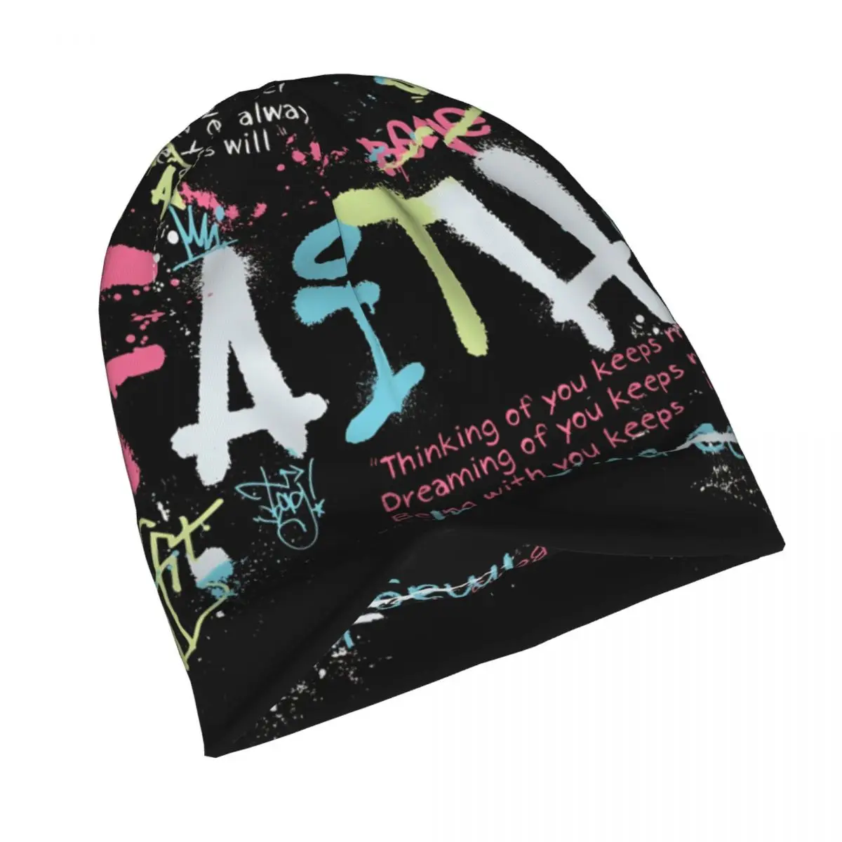 Graffiti Art Pattern Skullies Beanies Caps Street Graffiti Faith Slogan With Quotes Thin Hat Bonnet Hats Men Women's Ski Cap