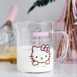 Sanrio Kawaii Hello Kitty Measuring Cup Anime Cartoon Household Kitchen Glass Food Grade 350ml Dessert Baking Tools with Scale