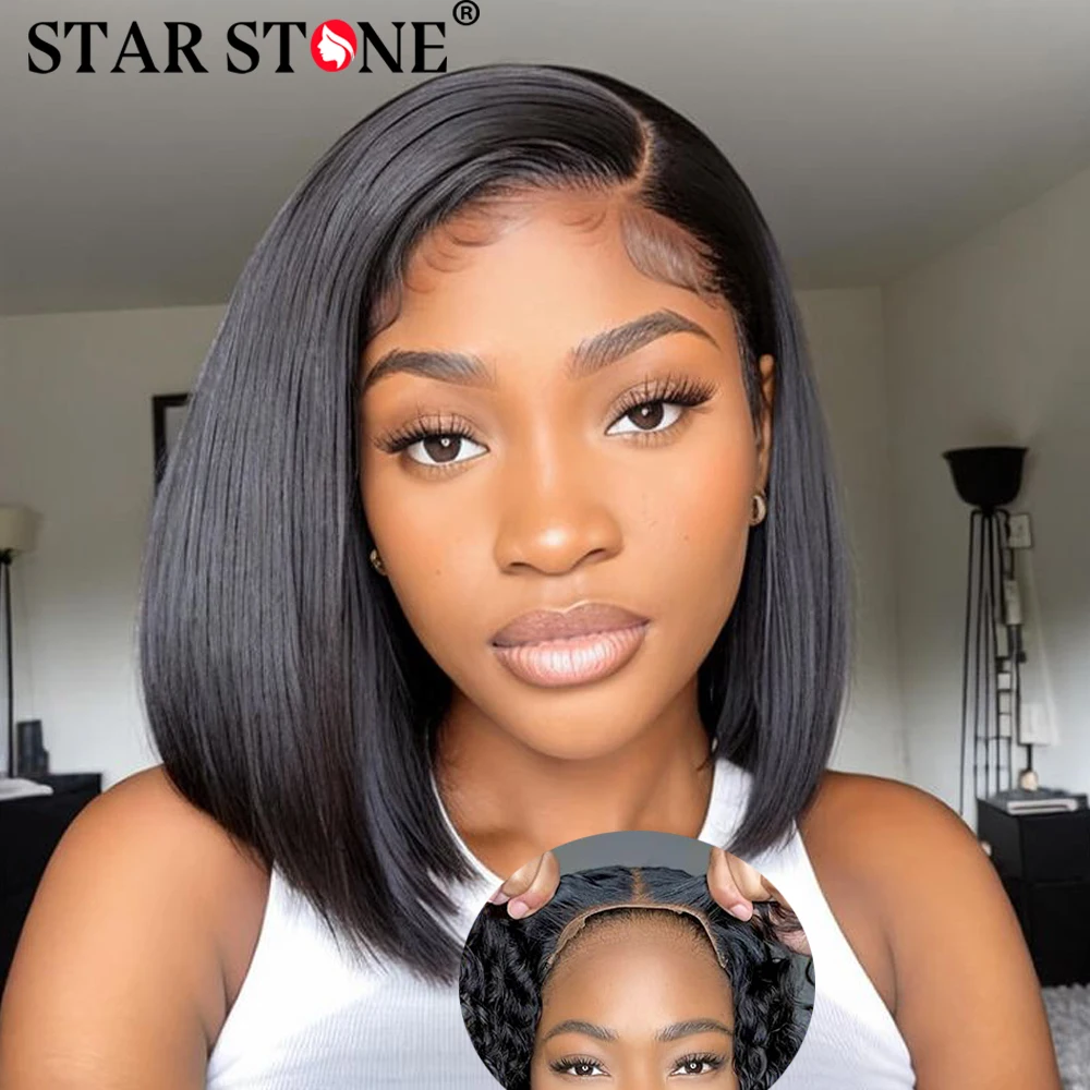 Straight 8X5 Glueless Wigs Ready To Wear Short Bob Wigs Human Hair Glueless Preplucked Human Wigs Ready To Go HD Lace Wig 180%