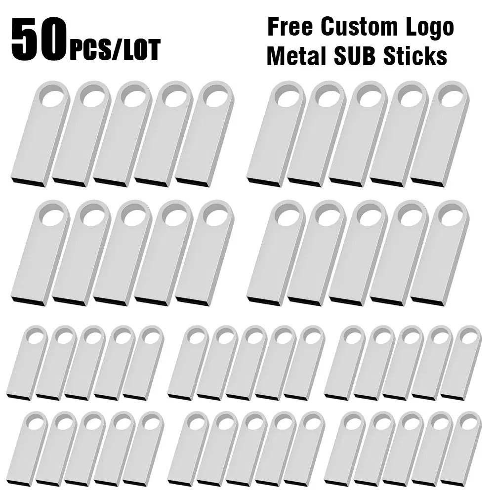 50PCS/lot Metal USB Flash Drive Pendrive 1GB 2GB 4GB 8GB 16GB USB Sticks Pen Drive 32GB 64GB Memory Stick Free Custom LOGO