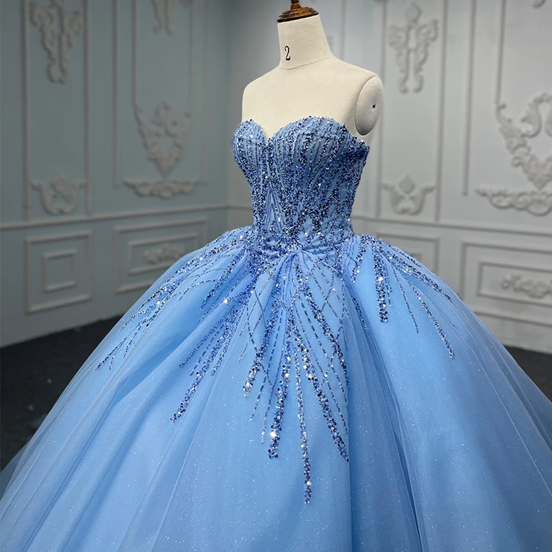 Blue Evening Ball Gown เลื่อม Tulle Quinceanera 2022 Sweetheart Beading DY9917 Vestidos De Quinceañera