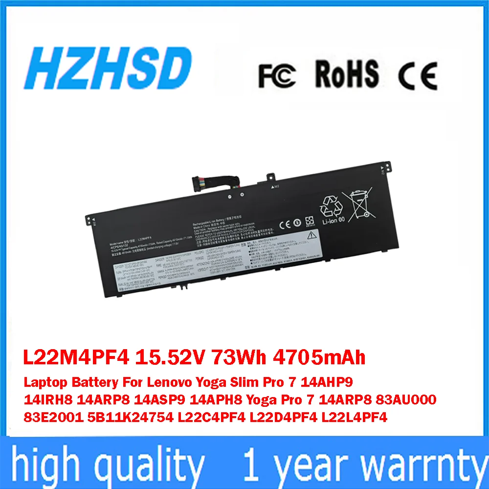 

L22M4PF4 15,52 В 73 Втч 4705 мАч Аккумулятор для ноутбука Lenovo Yoga Slim Pro7 14AHP9 14IRH8 14ARP8 14ASP9 14APH8 YogaPro7 14ARP8 83AU000