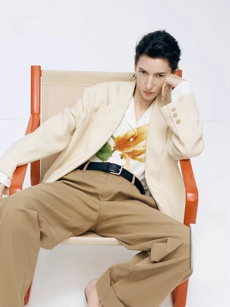 

Edition Women's Silk Shirt Artistic Cherry Blossom Print Long Sleeve Business Collar Mid-Length Fashion Spring New Arrival