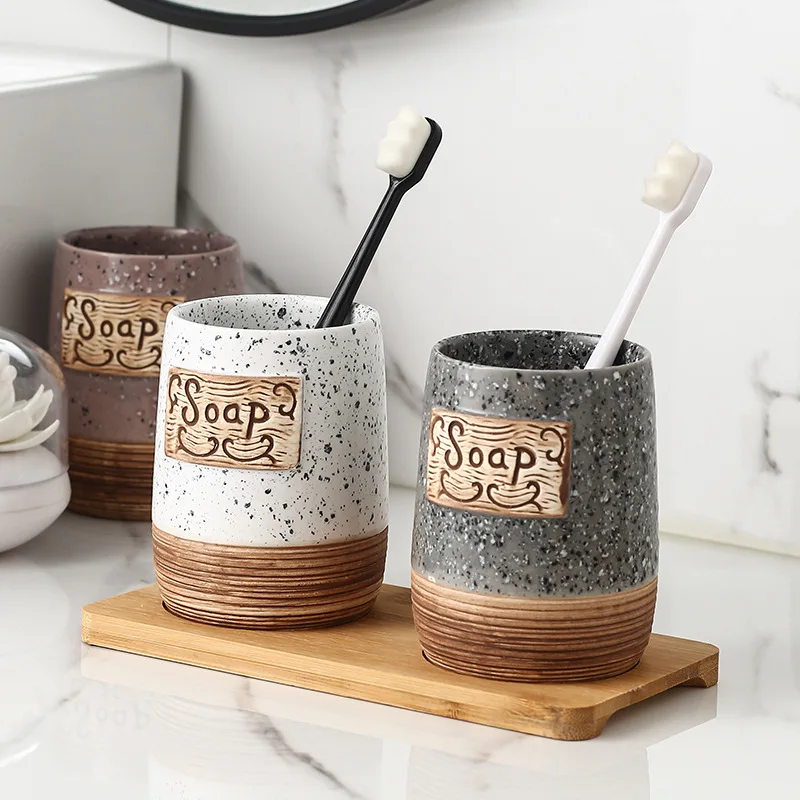 Ceramic Toothbrush Cup High-end Design for Home Hotel Creative Bathroom Accessories