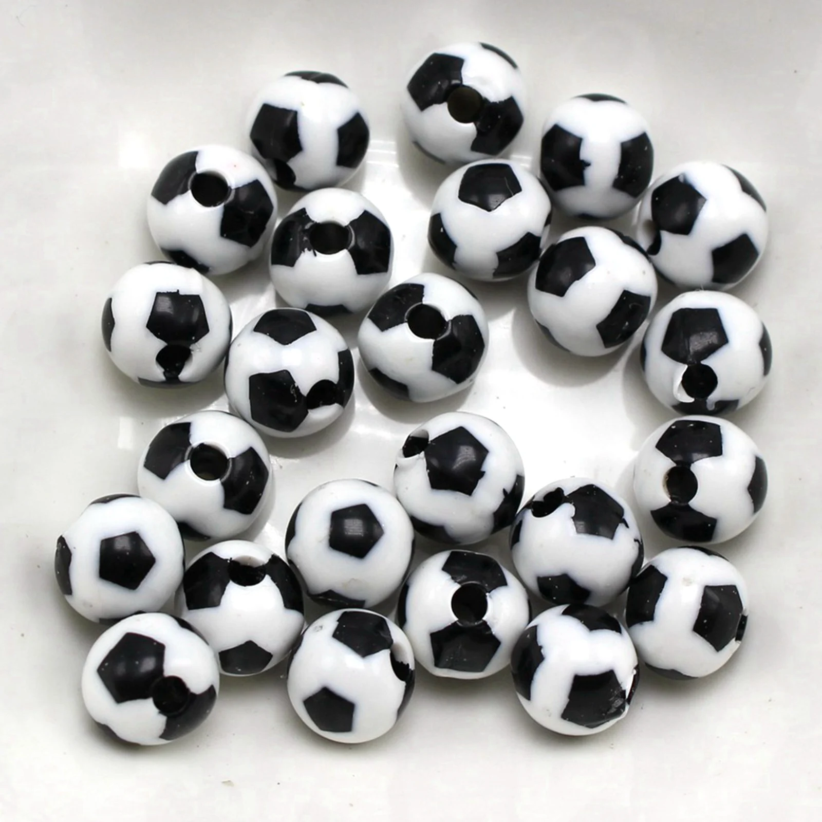 Craft DIY Black & White Color Acrylic Soccer Ball Football Round Beads 8-12mm