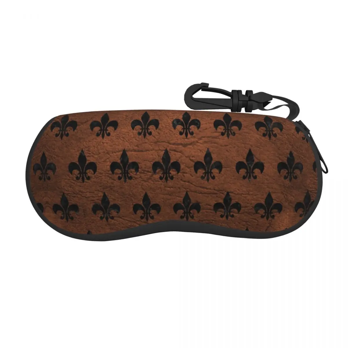 Royal Black Marble Brown Leather Fleur De Lis Sunglasses Case Neoprene Zipper Shell Eyeglass Case Protective Box For Glasses