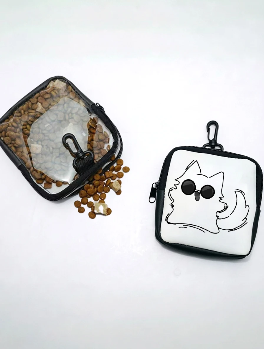 Portable Turbo Granny Cat Snack Bag Transparent Window and Zipper Clip-on Training Snack Bag for Walking Outdoors Daily Rewards