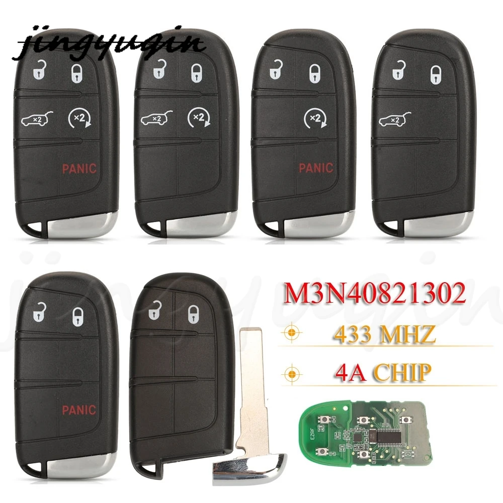 

jingyuqin Aftermarket 2/3/4/5 Buttons Smart Remote Key Fob 433MHZ 4A M3N40821302 68250335AB For Jeep Compass With SIP22 Blade