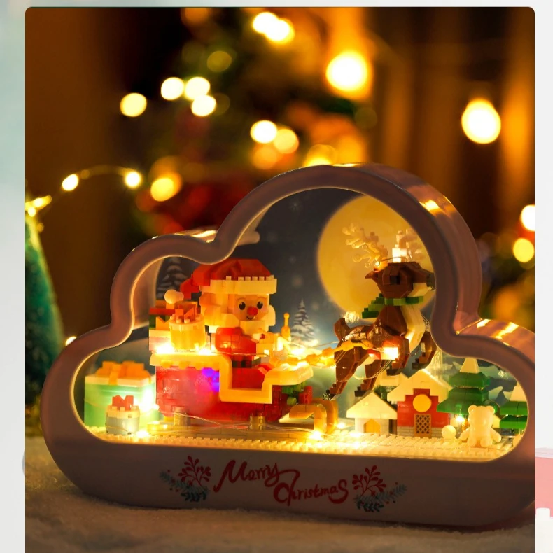 مجموعة ألعاب مكعبات بناء الورود الرومانسية مع أزهار الكرز LED ألعاب طوب قلعة سانتا كلوز للفتيات والأطفال هدية عيد الميلاد