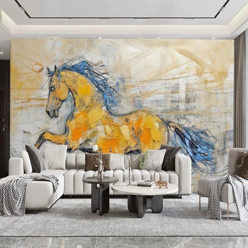 Custom Mural Wallpaper Modern Simple Horse Relief Oil Painting Living Room TV Sofa Study Home Decor Classic Papel De Parede 3 D