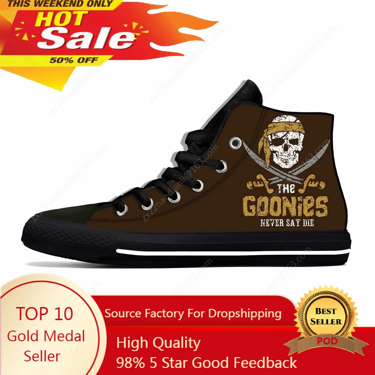 Cartoon Goonies Never Say Die Skull Pirate Rock Casual Cloth Shoes High Top Lightweight Breathable 3D Print Men Women Sneakers