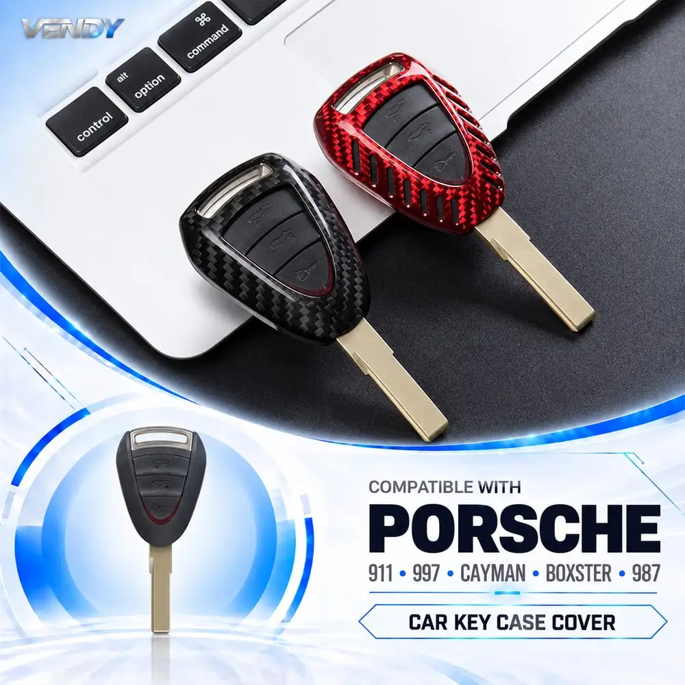 Real Carbon Fiber Car Key Case Cover Protector Shell For Porsche 911 997 Cayman Boxster 987 Key Fob Interior Accessories