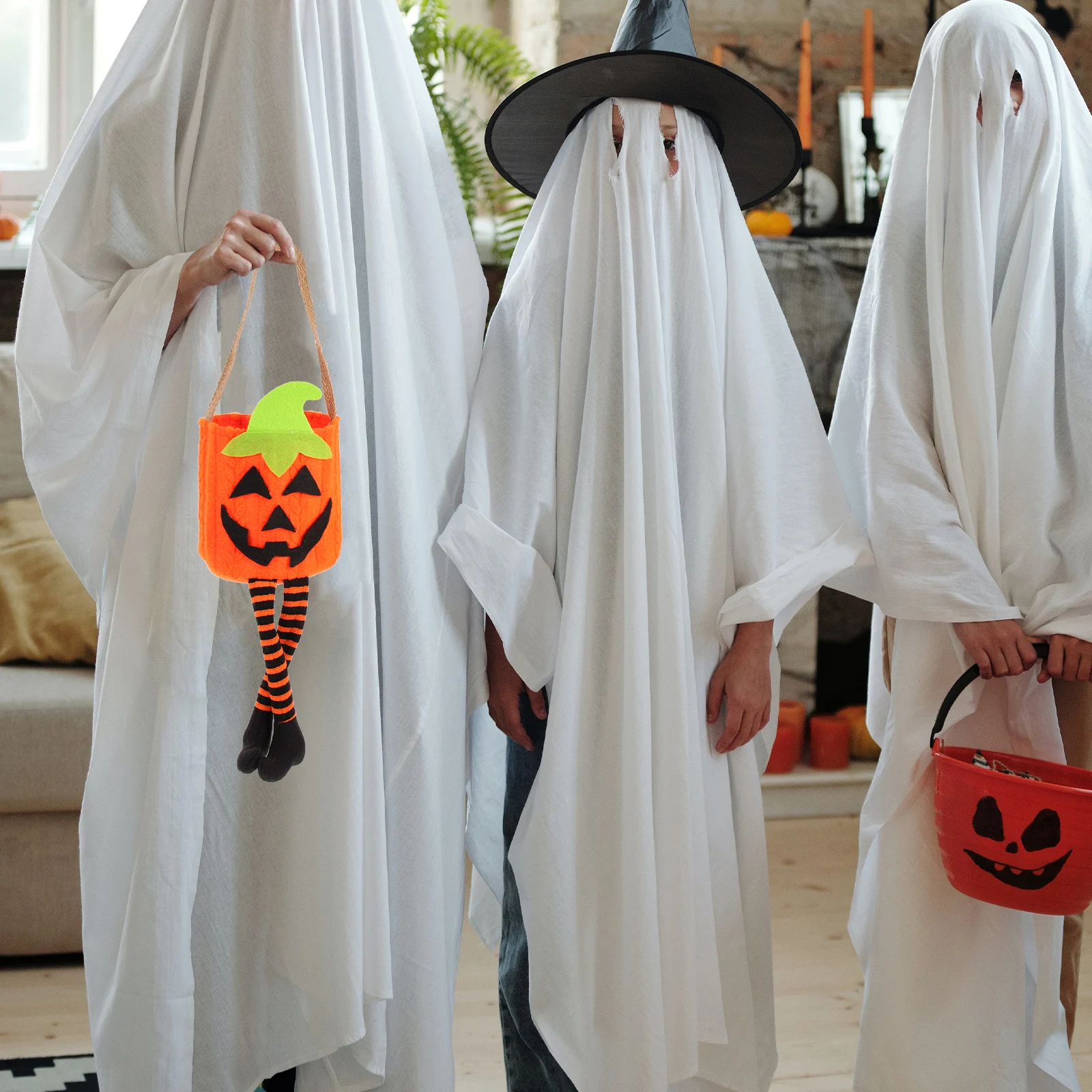 Borsa di zucca con gambe Borse per dolcetti Secchio di caramelle per la festa di Halloween Tema Decora il supporto per bambini in stoffa per dolcetti a tema