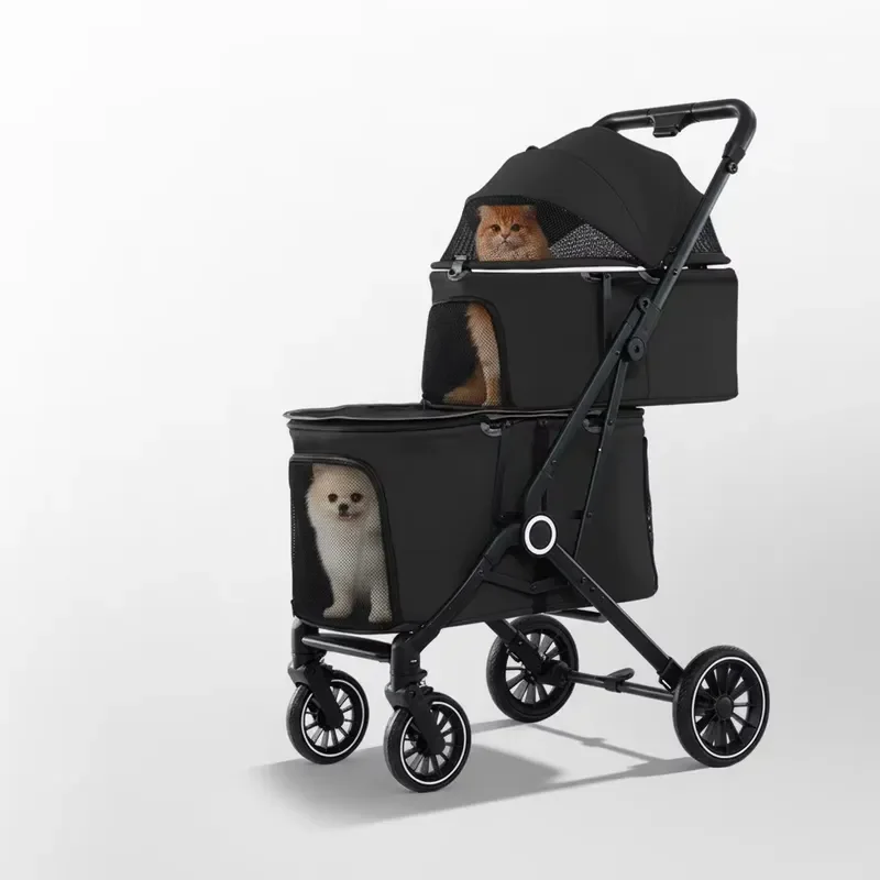 Outdoor Breathable Dog & Cat Carrier Stroller with 360 Rotating Wheel Sturdy Design for Multiple Pets