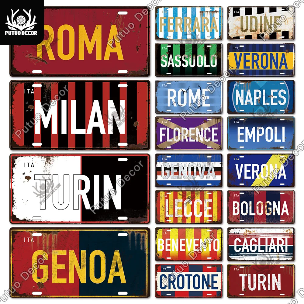 

Putuo Decor Italy City Metal Sign Licenses Plate Plaque Tin Vintage Wall Ari for Pub Man Cave Club Bar Wall Decoration