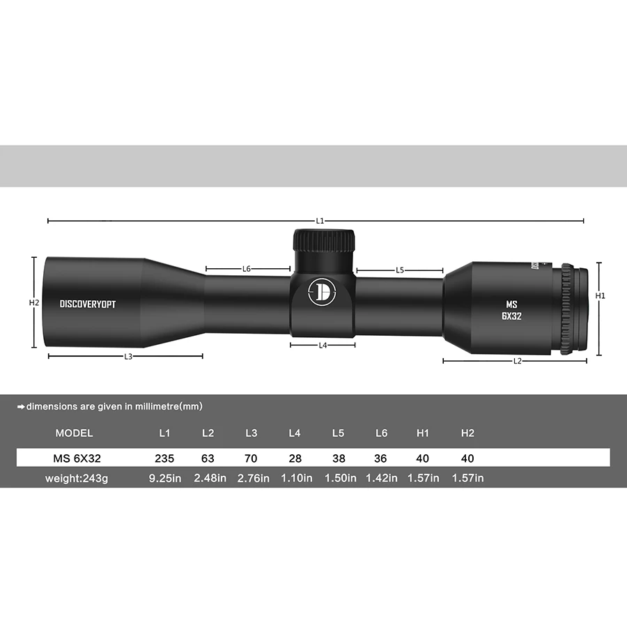 Discovery MS 6X32 Spring Riflescope Super Anti-shock Tactical Second Focal Plane Airsoft Optical Sight for Hunting Rifle .22