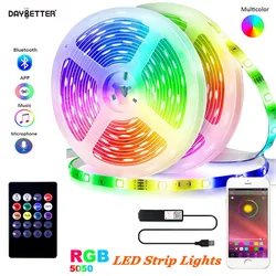 LED Strip Light Luces, RGB 5050, Controle Bluetooth, 5V, USB, Luzes flexíveis para decoração de quarto, Fita Tira, TV Backlight, Festival