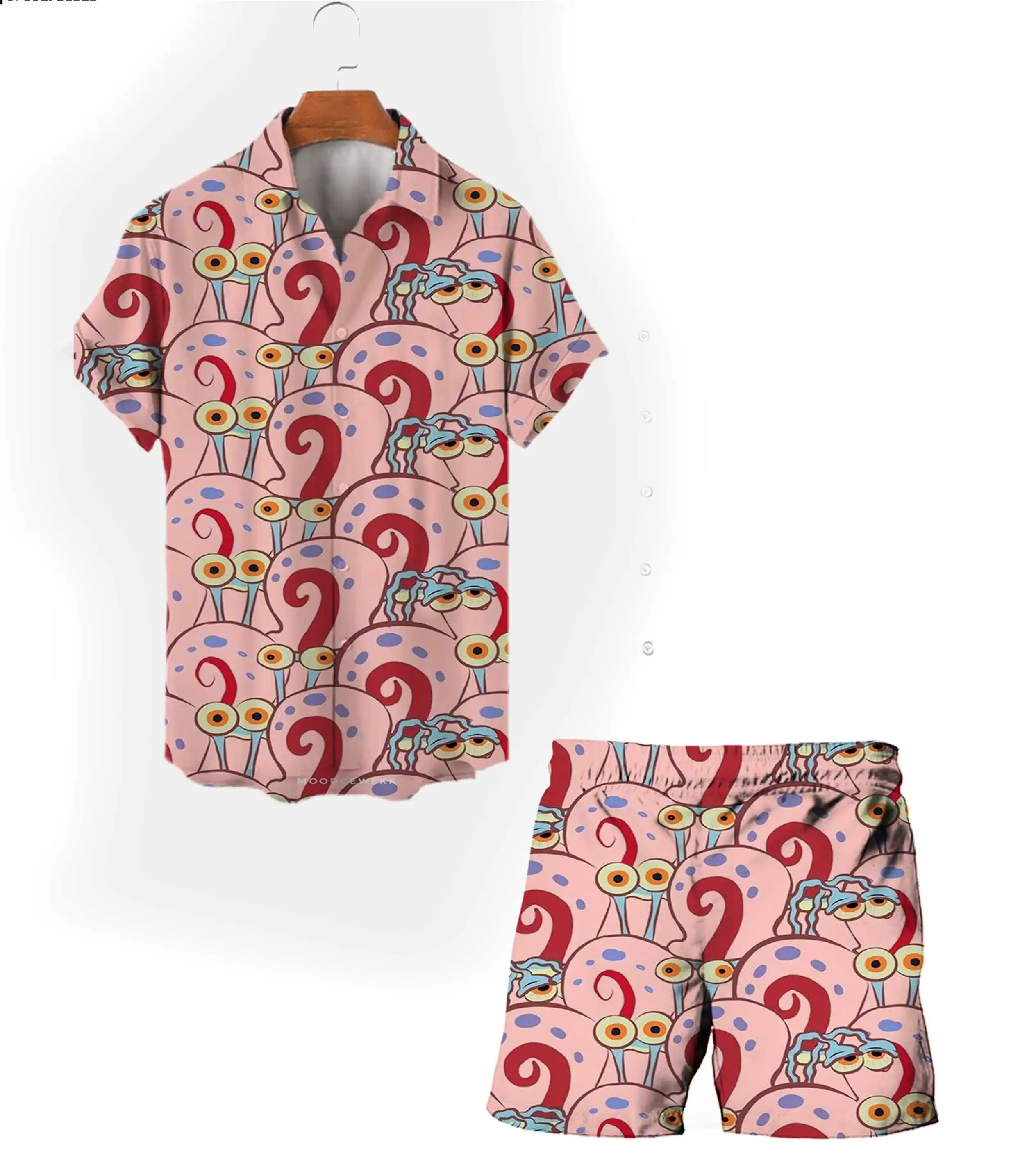Beach casual Harajuku 2024 new summer Spongebob cartoon men's short-sleeved shirt suit street style fashion suit y2k